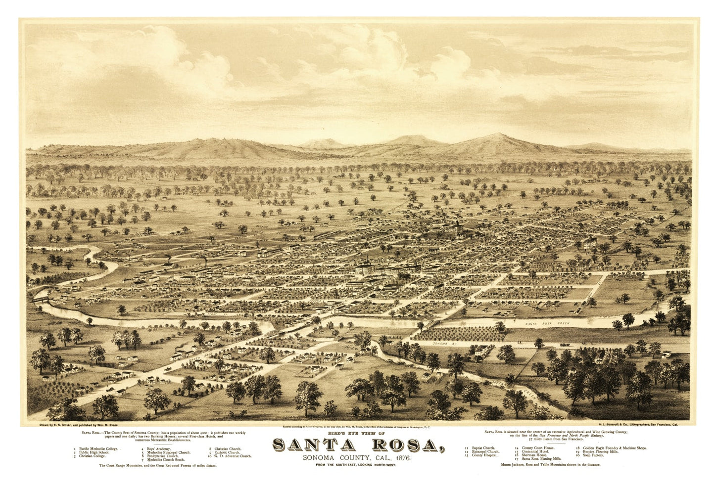 Vintage Map of Santa Rosa, California, 1876