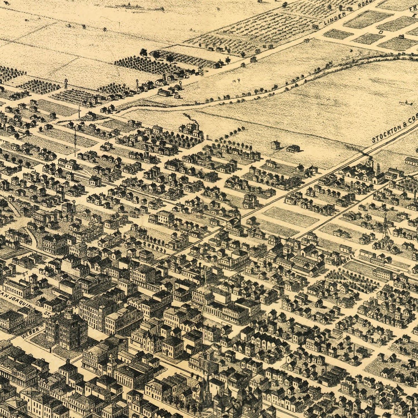 Vintage Map of Stockton, California, 1895