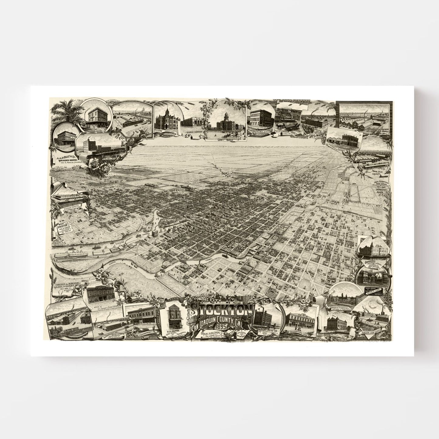 Vintage Map of Stockton, California, 1890
