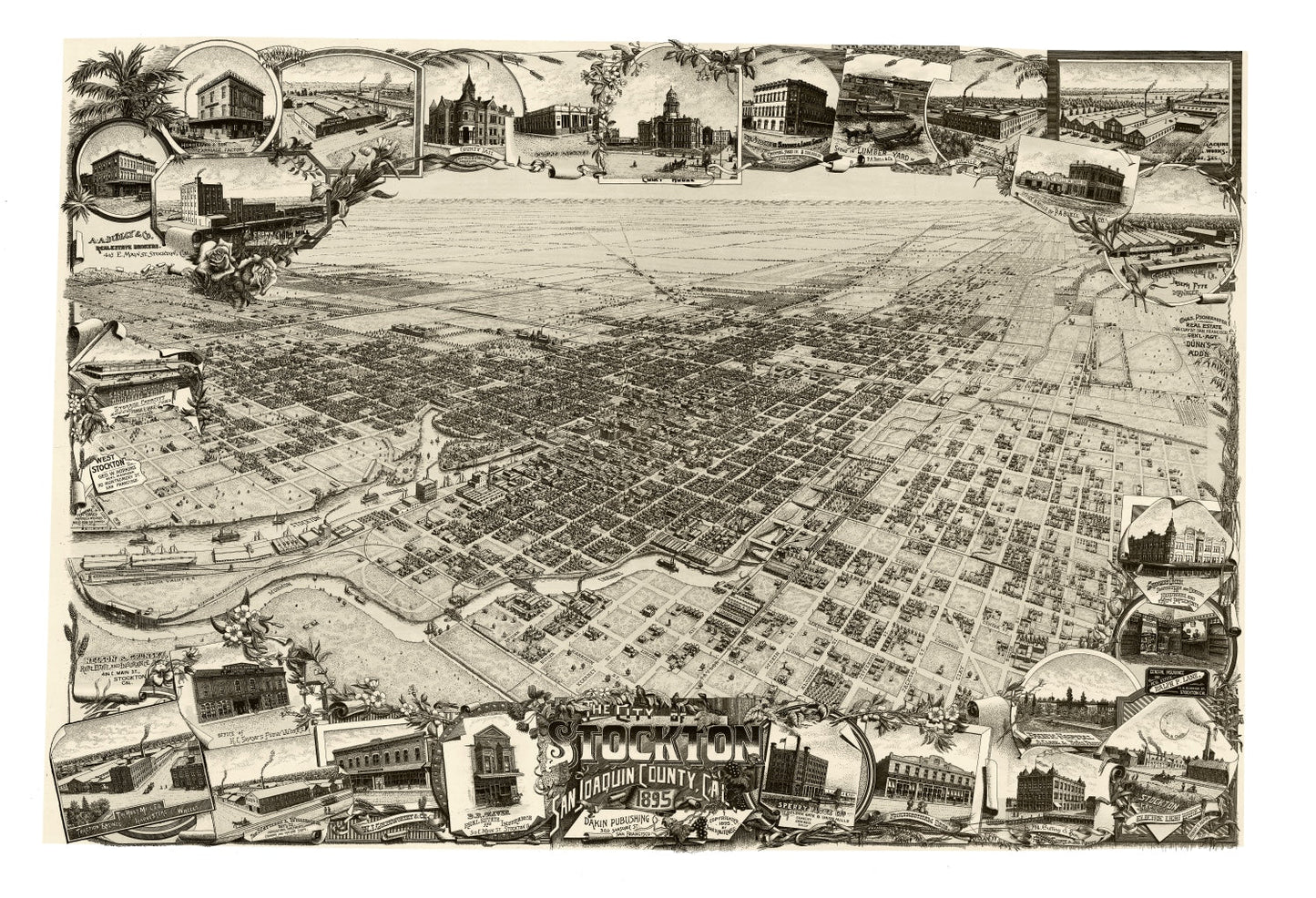 Vintage Map of Stockton, California, 1890