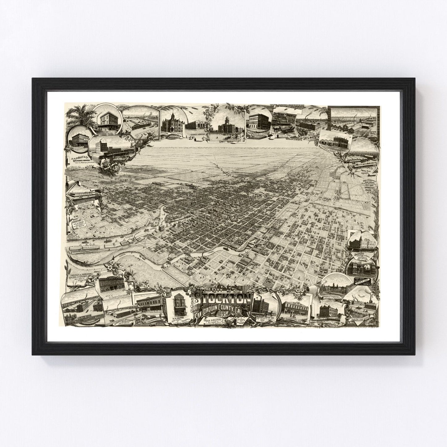 Vintage map of Stockton, San Joaquin County, California, 1890
