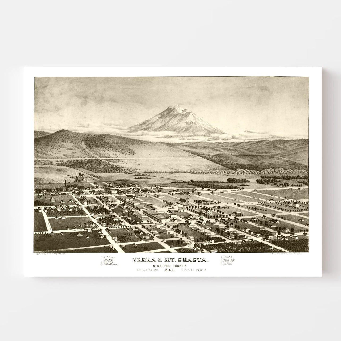 Vintage Map of Yreka and Mt. Shasta, California, 1884