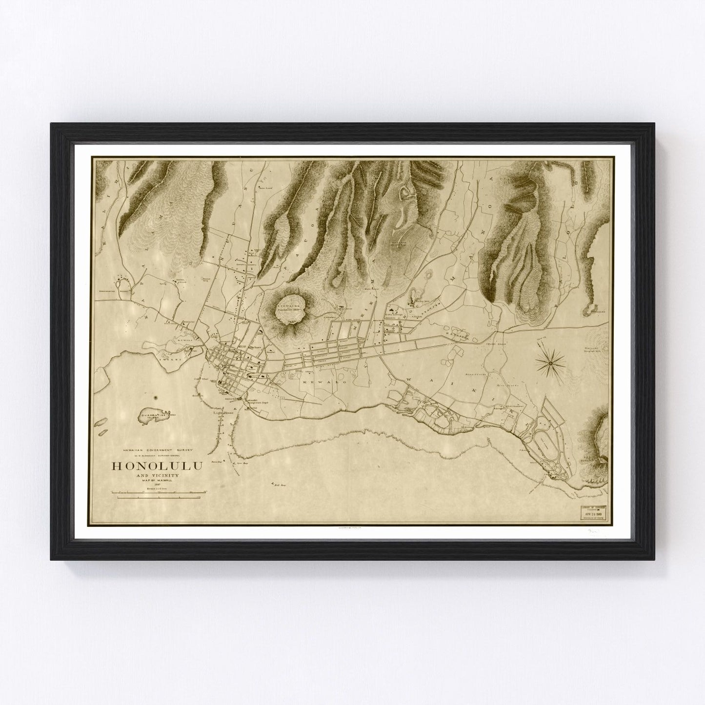 vintage map of Honolulu, Hawaii, 1887