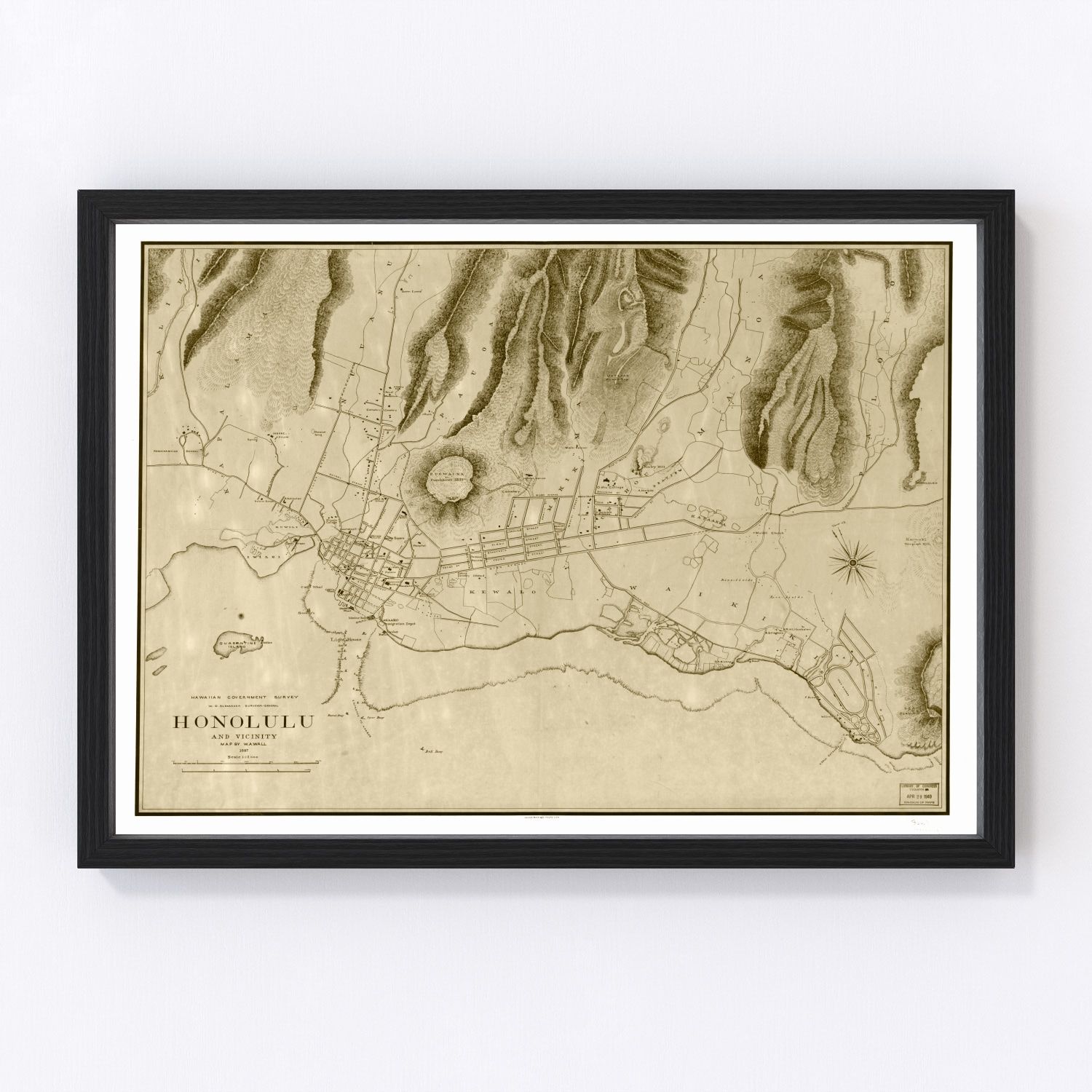vintage map of Honolulu, Hawaii, 1887