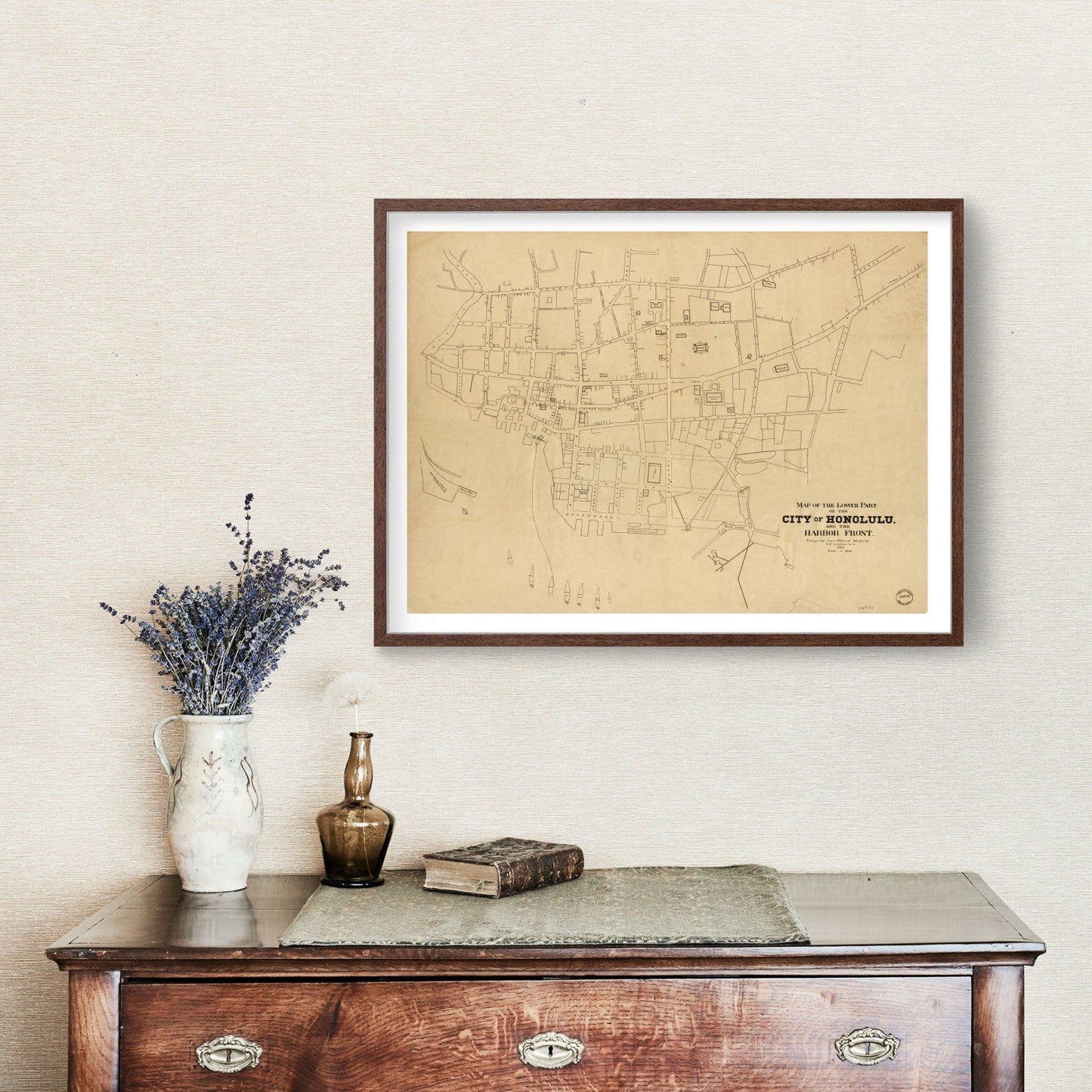 Vintage Map of Honolulu, Hawaii, 1893