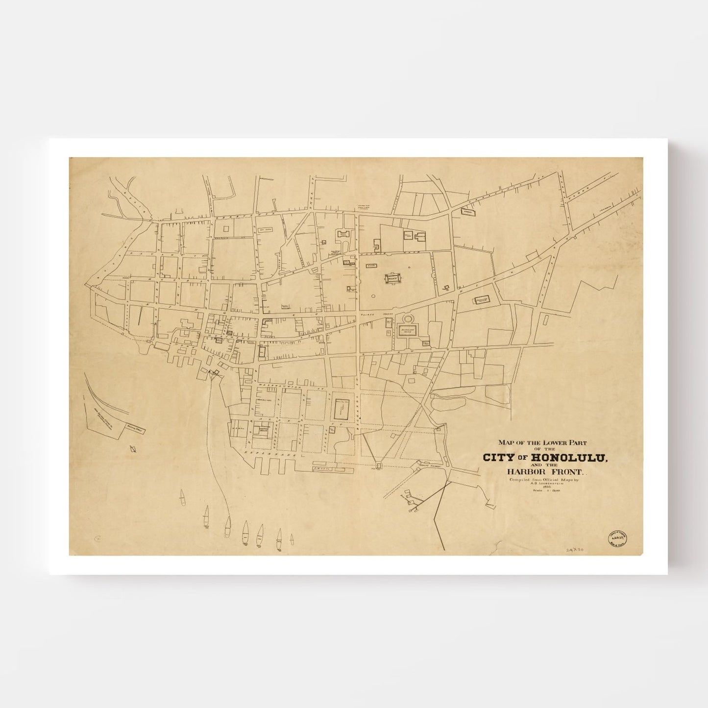 Vintage Map of Honolulu, Hawaii, 1893