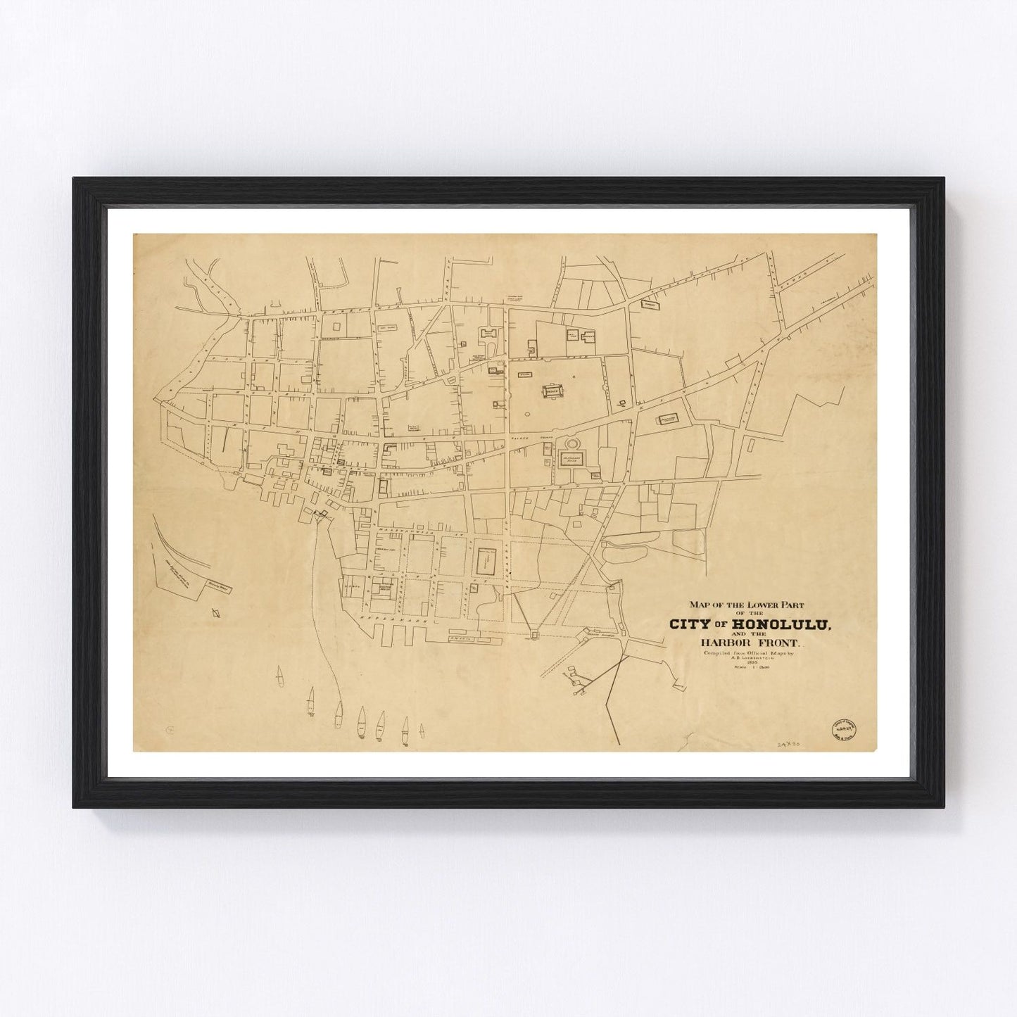 Vintage map of Honolulu, Hawaii, 1893
