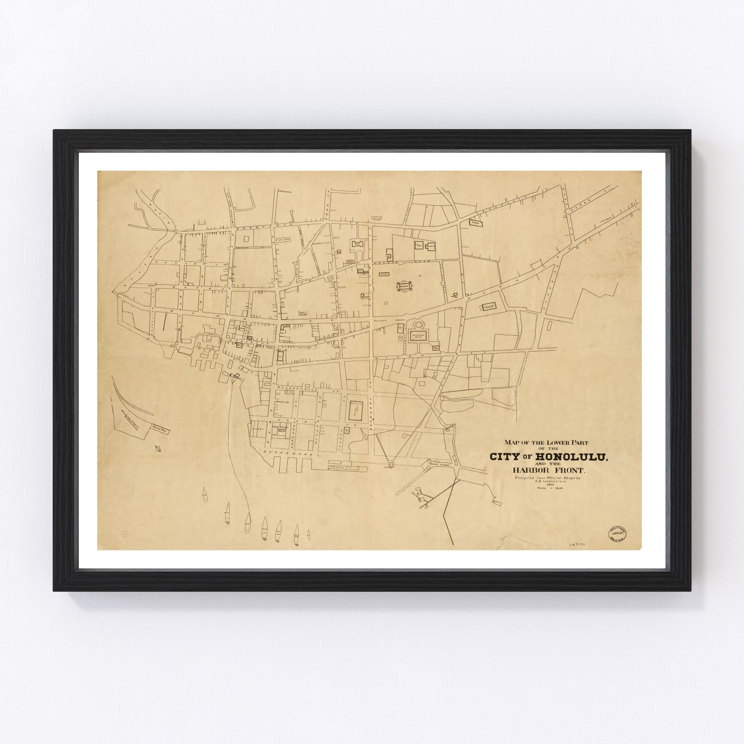 Vintage map of Honolulu, Hawaii, 1893