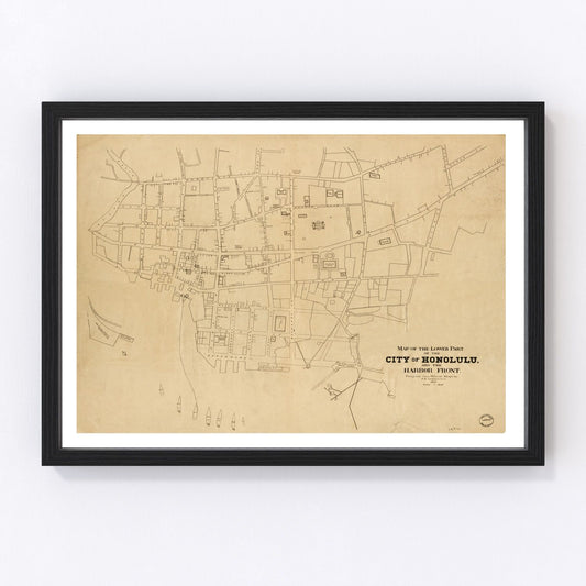 Vintage map of Honolulu, Hawaii, 1893