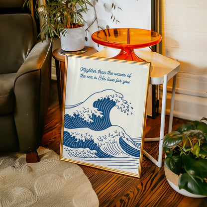 Mightier Than the Waves Ocean Scripture Wall Art