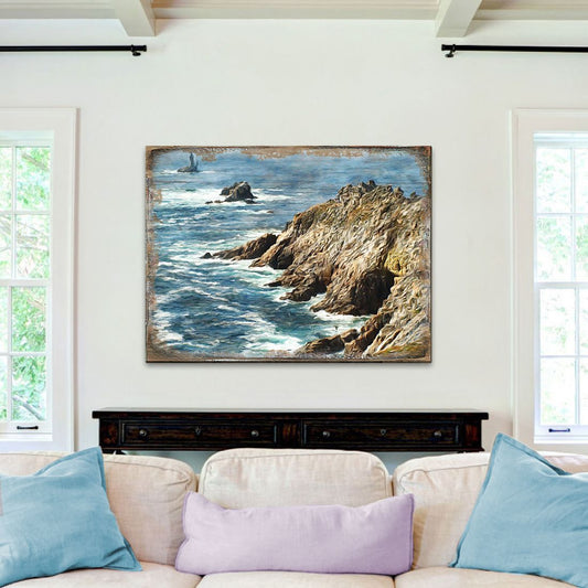 Handcrafted wood ocean cliff coastal seascape wall art