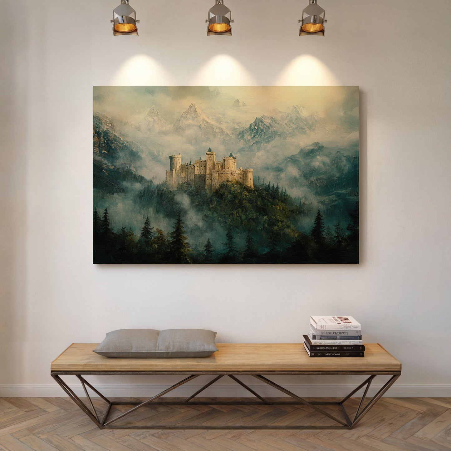 Misty Mountain Castle Fantasy Landscape Wall Art Print