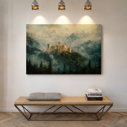 Misty Mountain Castle Fantasy Landscape Wall Art Print