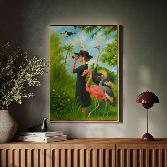 The Birdwatcher's Parade - Surreal Jungle Bird Art
