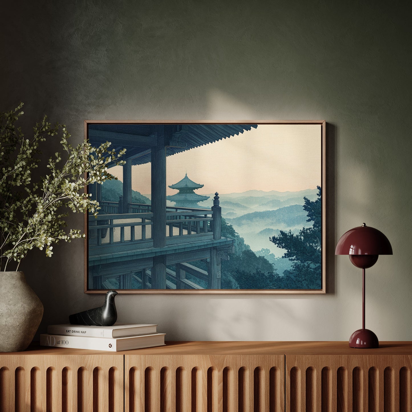 Japanese Temple Balcony Misty Mountain Wall Art Print