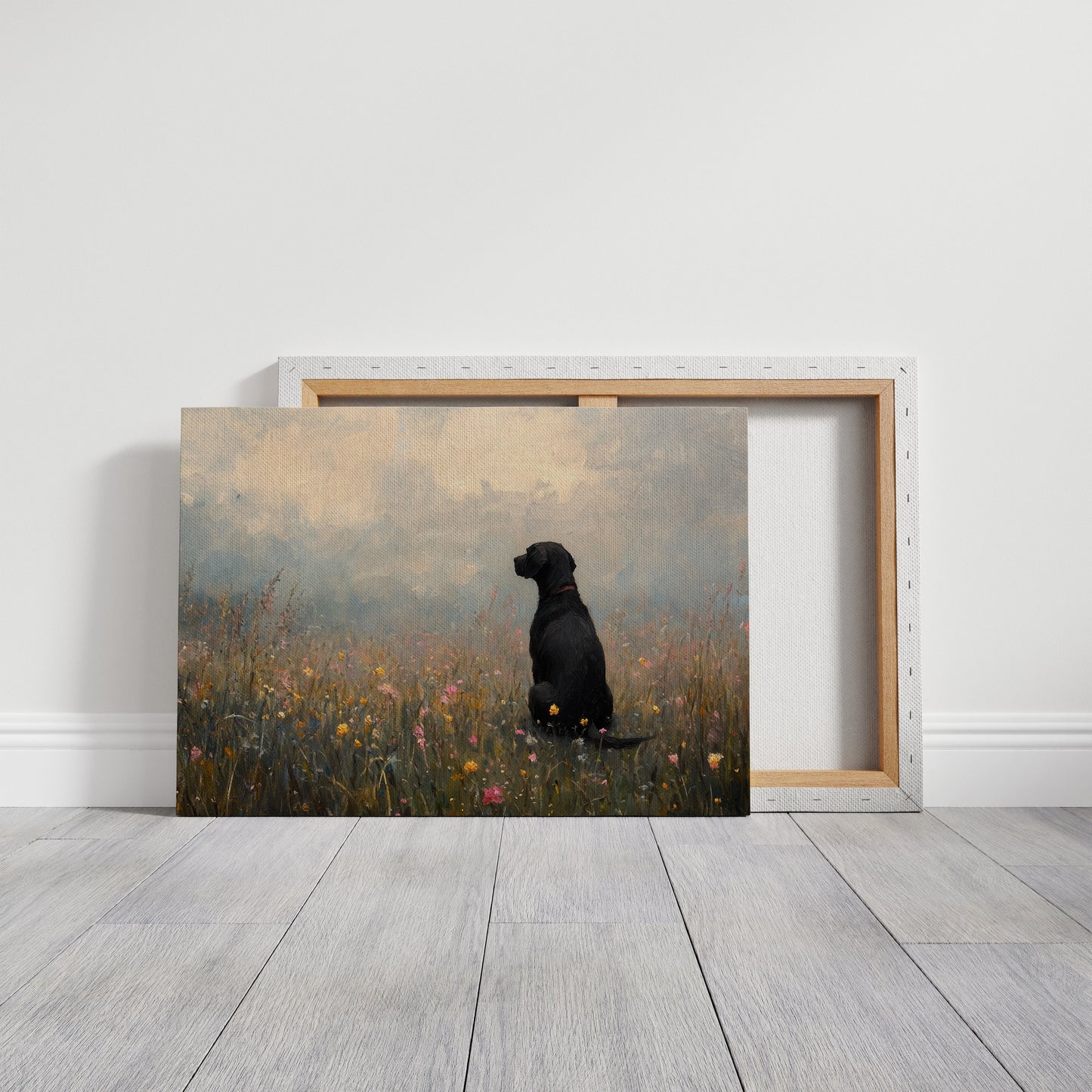 Black Lab in Wildflowers Rustic Dog Art Print