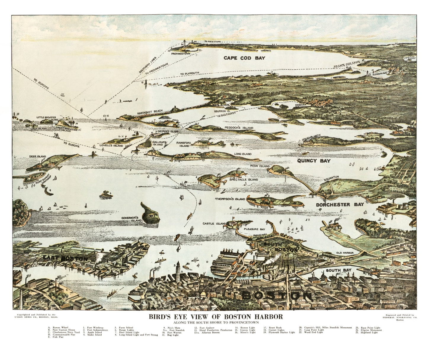 Vintage Map of Boston Harbor, Massachusetts, 1920