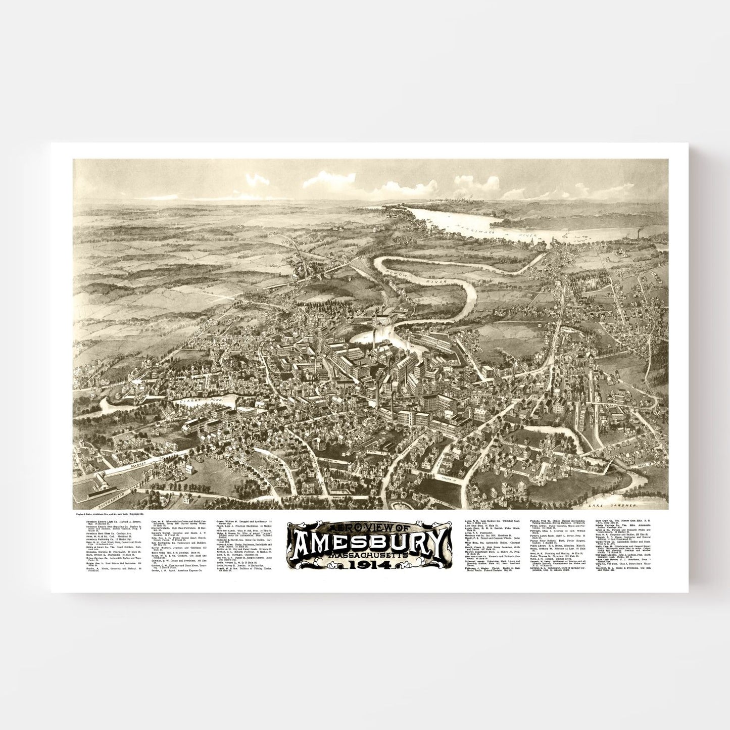 Vintage Map of Amesbury, Massachusetts, 1914