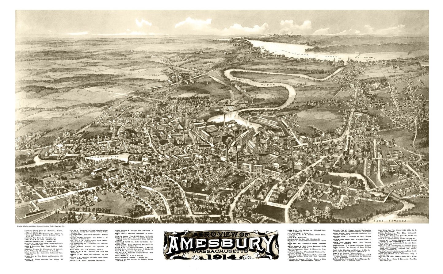 Vintage Map of Amesbury, Massachusetts, 1914