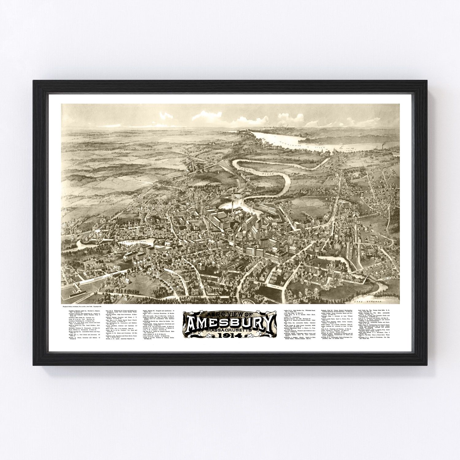 Restored vintage map of Amesbury, Massachusetts, 1914