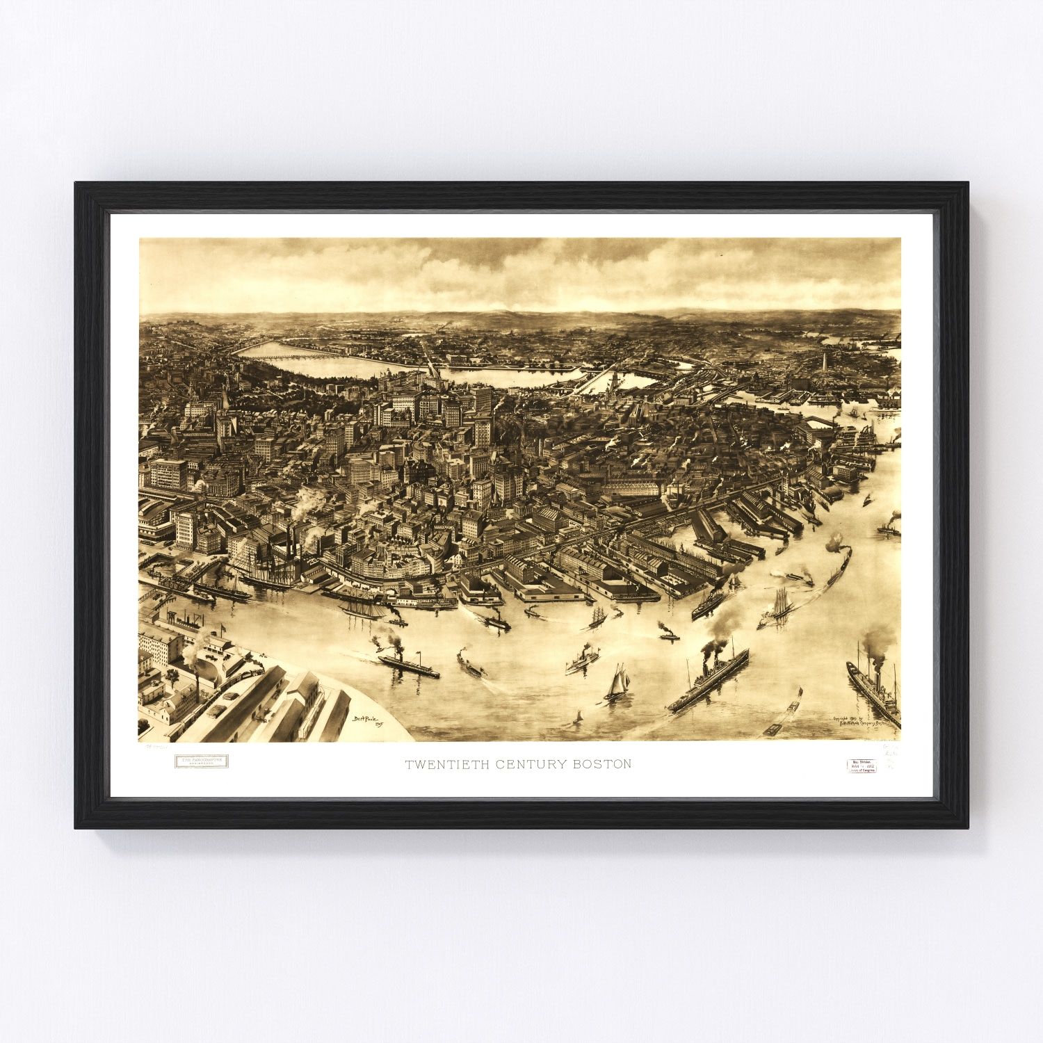 Vintage map of Boston Massachusetts 1905, digitally restored print