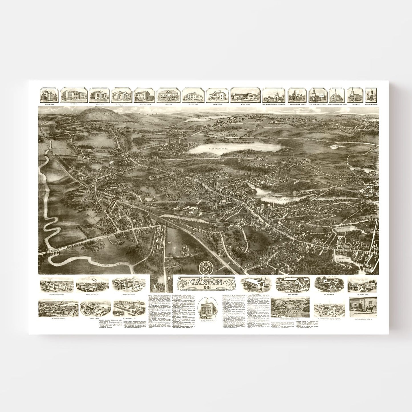 Vintage Map of Canton, Massachusetts, 1918