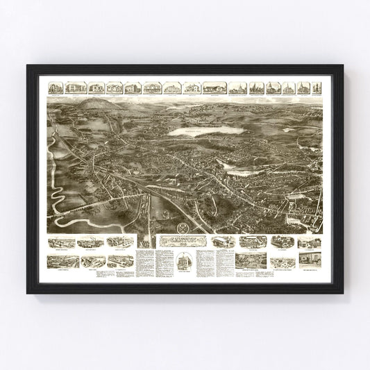 Vintage map of Canton, Massachusetts, 1918, restored vintage wall art print