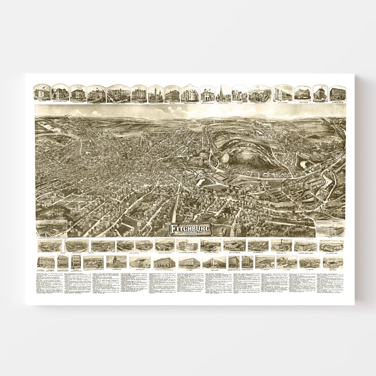 Vintage Map of Fitchburg, Massachusetts, 1915