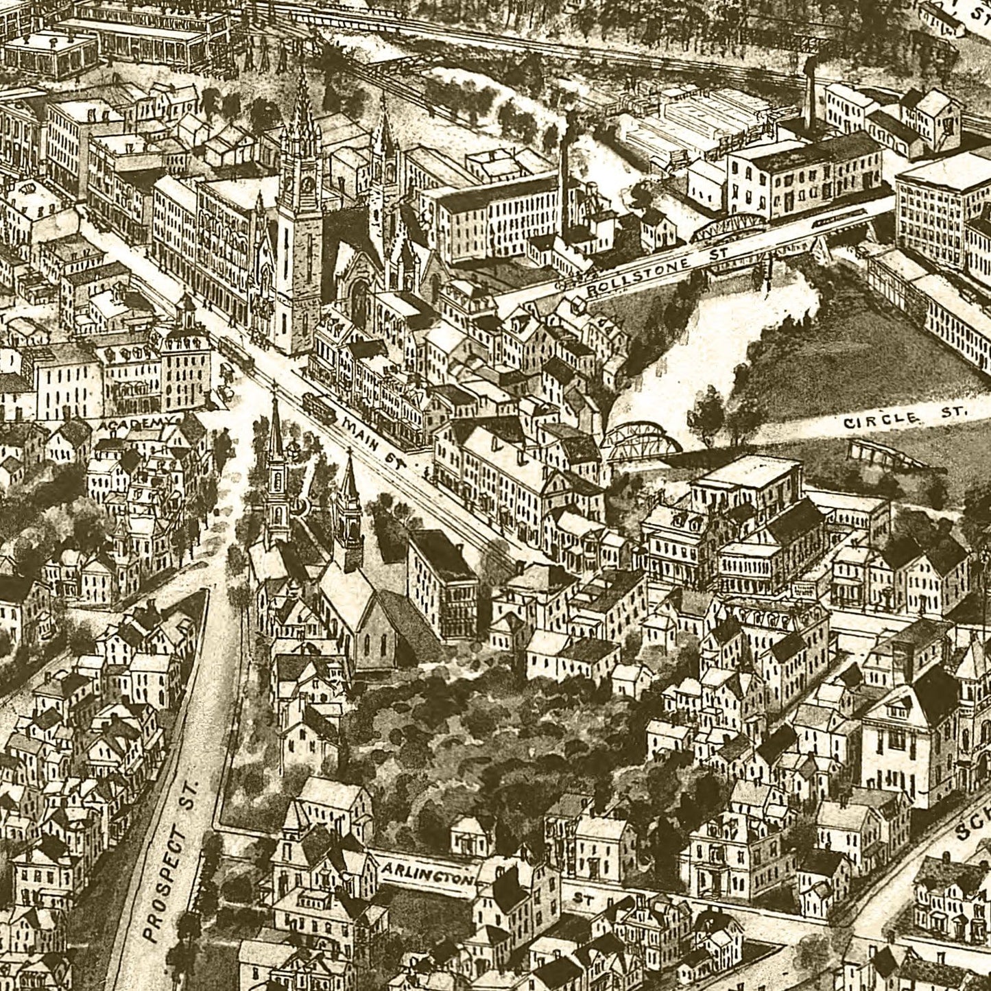 Vintage Map of Fitchburg, Massachusetts, 1915