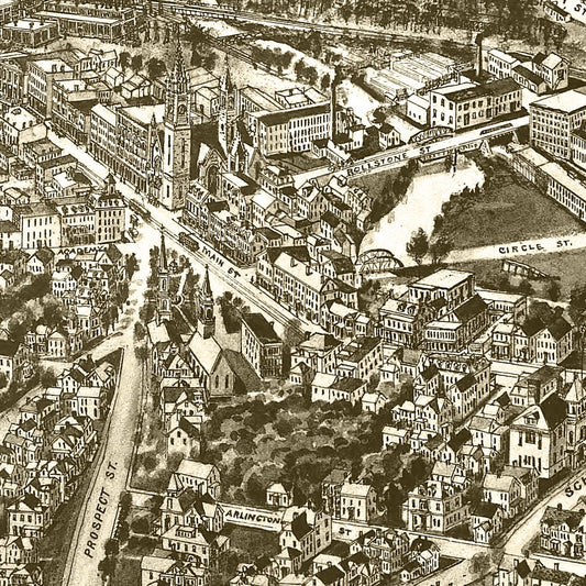 Vintage Map of Fitchburg, Massachusetts, 1915