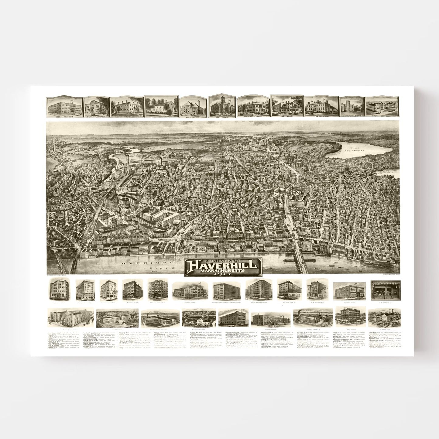 Vintage Map of Haverhill, Massachusetts, 1914