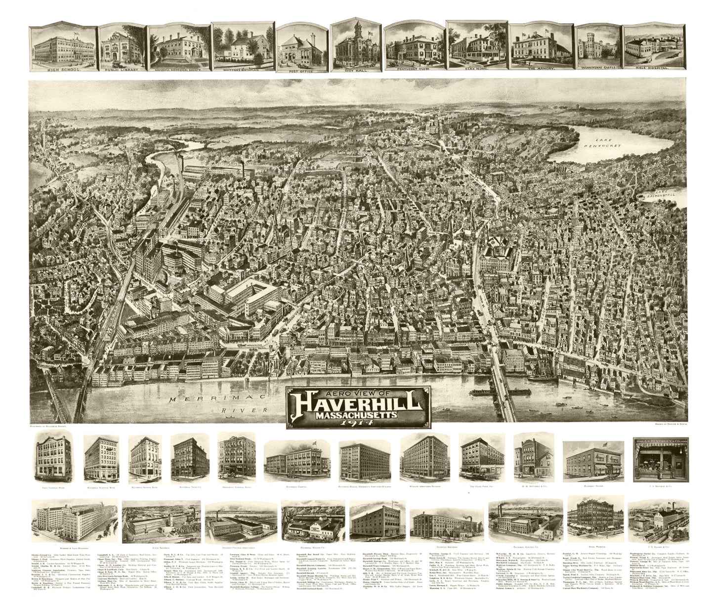 Vintage Map of Haverhill, Massachusetts, 1914