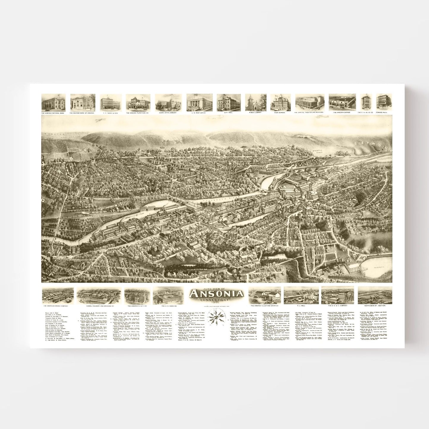 Vintage Map of Ansonia, Connecticut, 1921