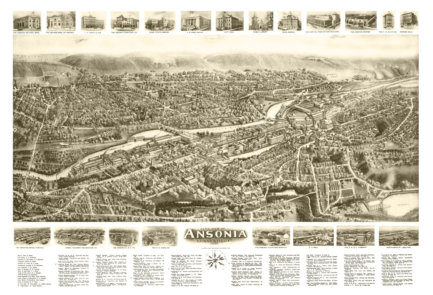 Vintage Map of Ansonia, Connecticut, 1921