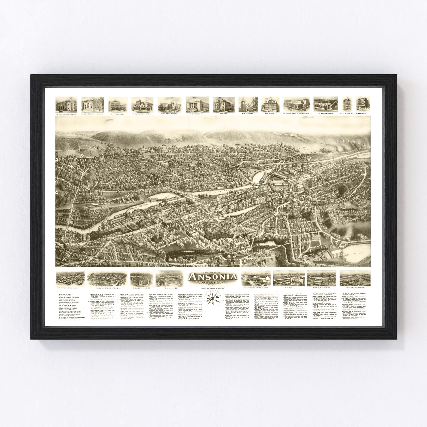 Restored vintage map of Ansonia, Connecticut, 1921