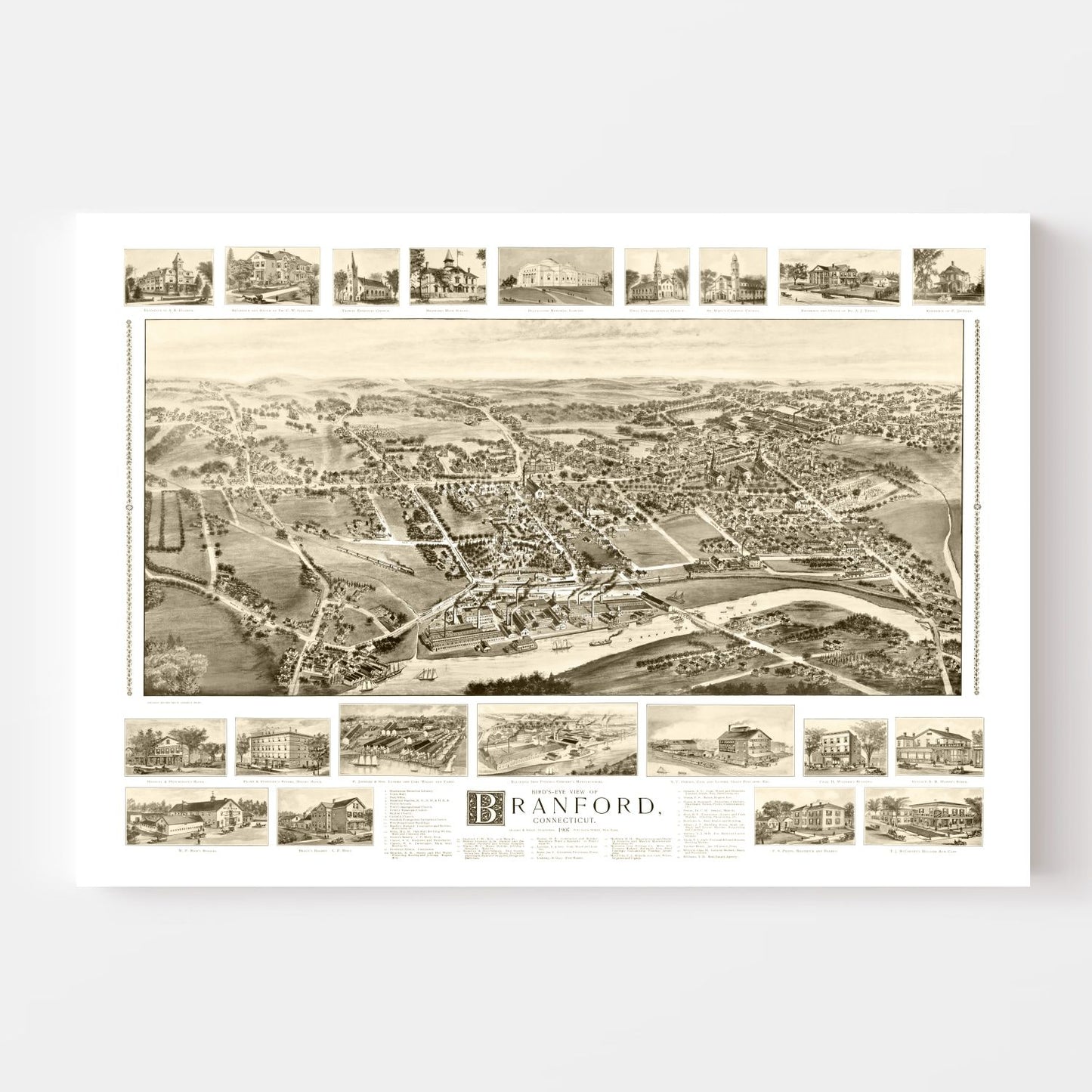 Vintage Map of Branford, Connecticut 1905