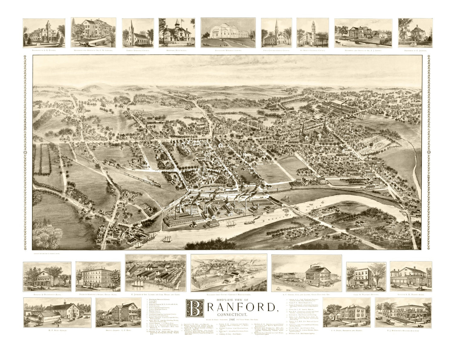 Vintage Map of Branford, Connecticut 1905