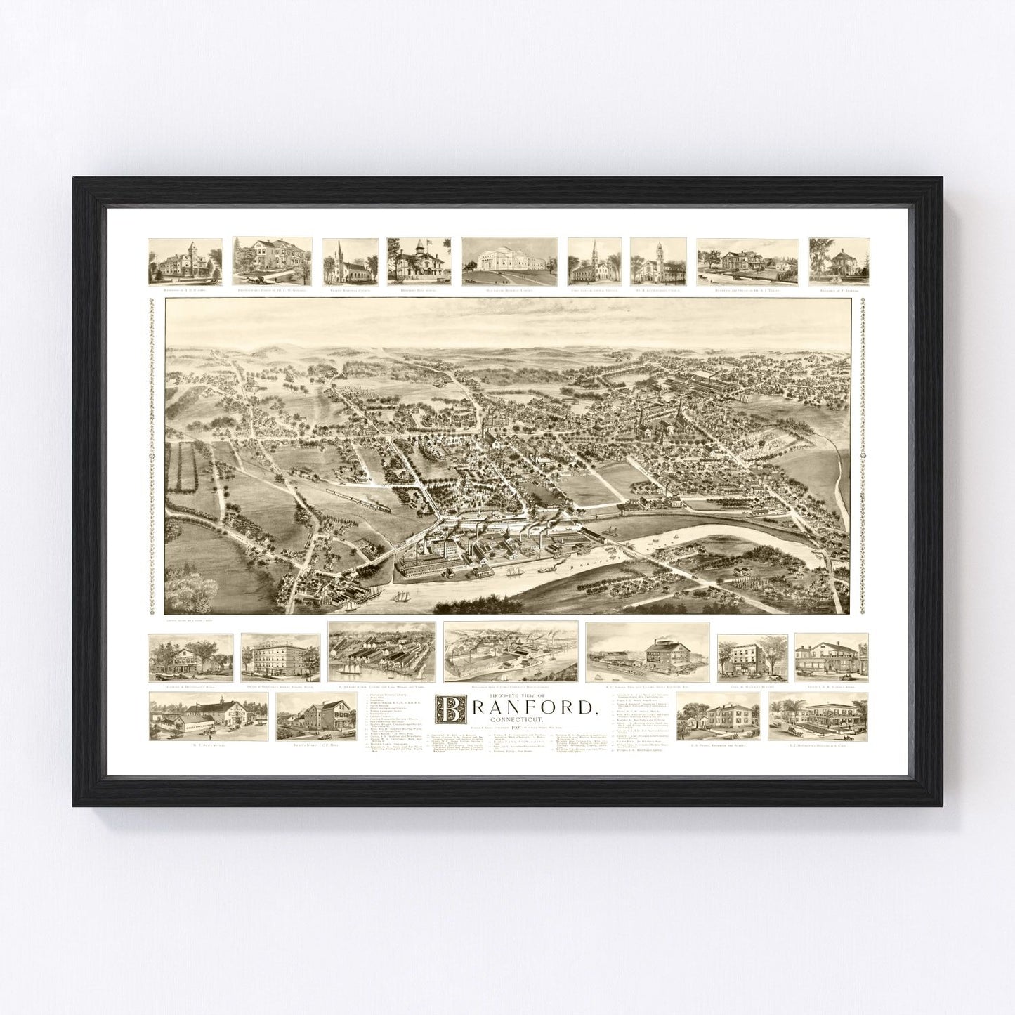vintage map of Branford Connecticut, 1905, restored print wall art