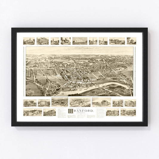 vintage map of Branford Connecticut, 1905, restored print wall art