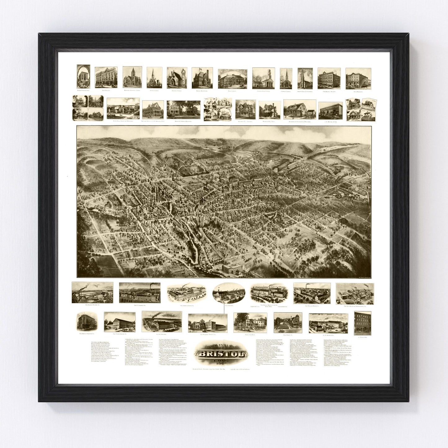 vintage map of Bristol Connecticut, 1906, restored print wall art