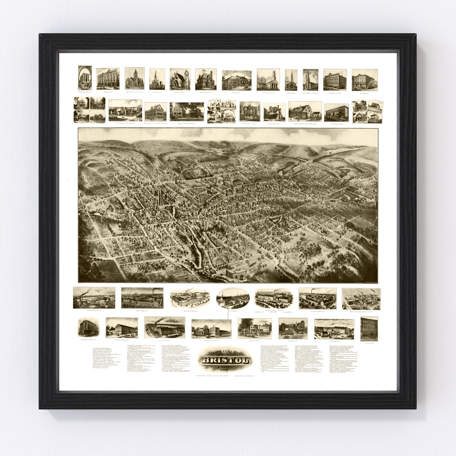 vintage map of Bristol Connecticut, 1906, restored print wall art