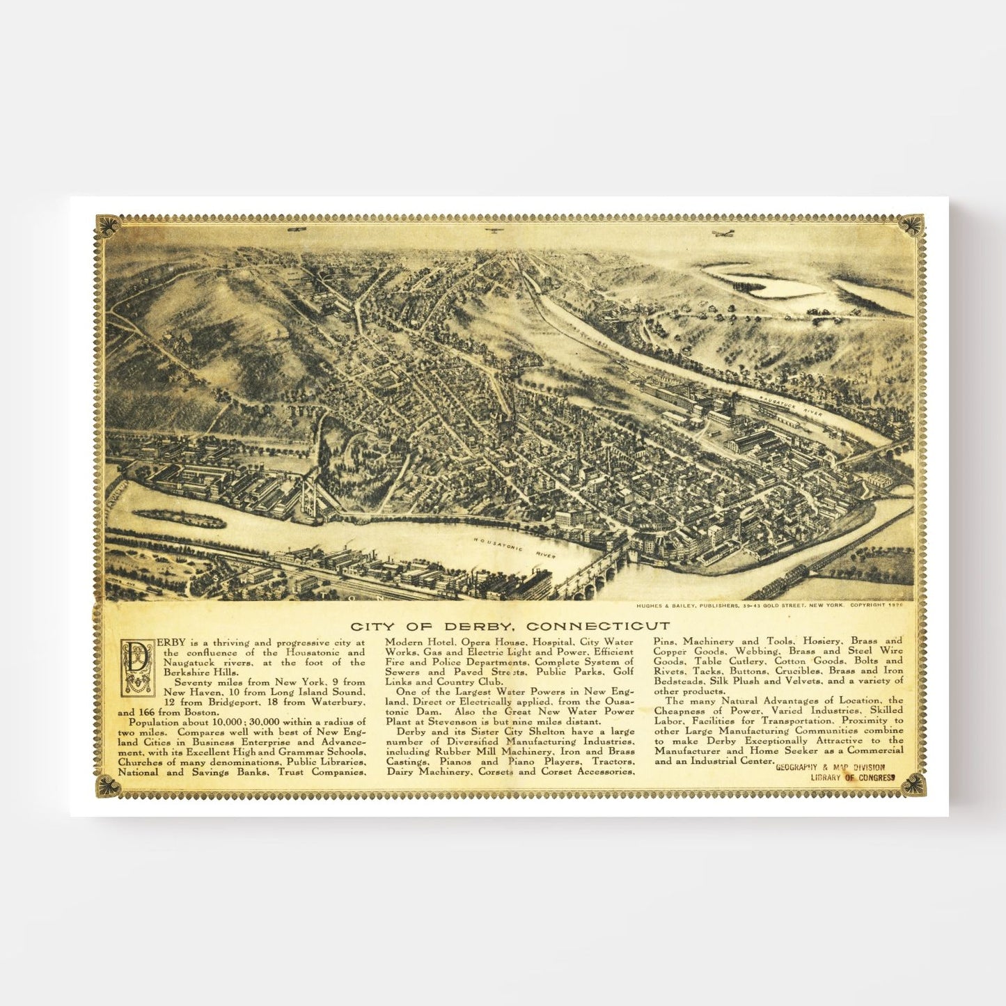 Vintage Map of Derby, Connecticut, 1920