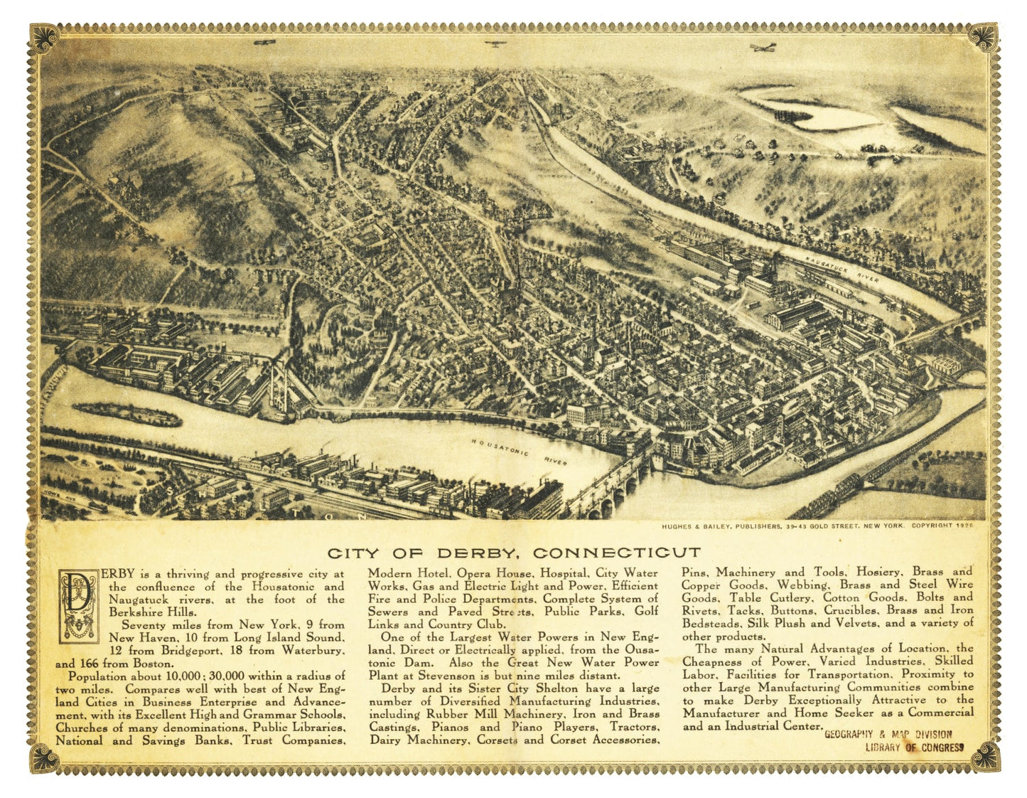 Vintage Map of Derby, Connecticut, 1920