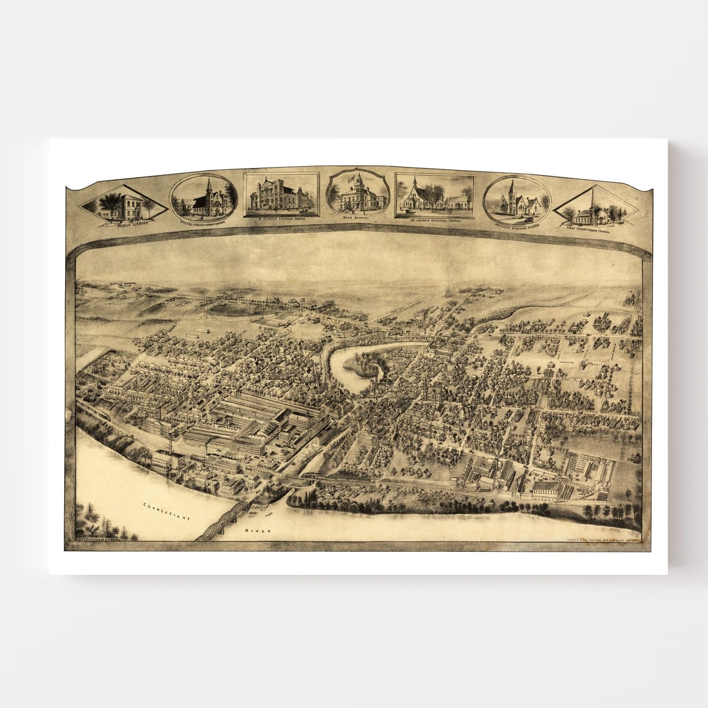 Vintage Map of Thompsonville, Enfield, Connecticut, 1908