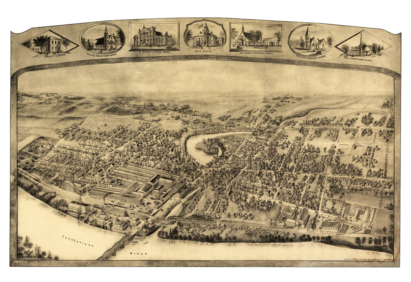 Vintage Map of Thompsonville, Enfield, Connecticut, 1908
