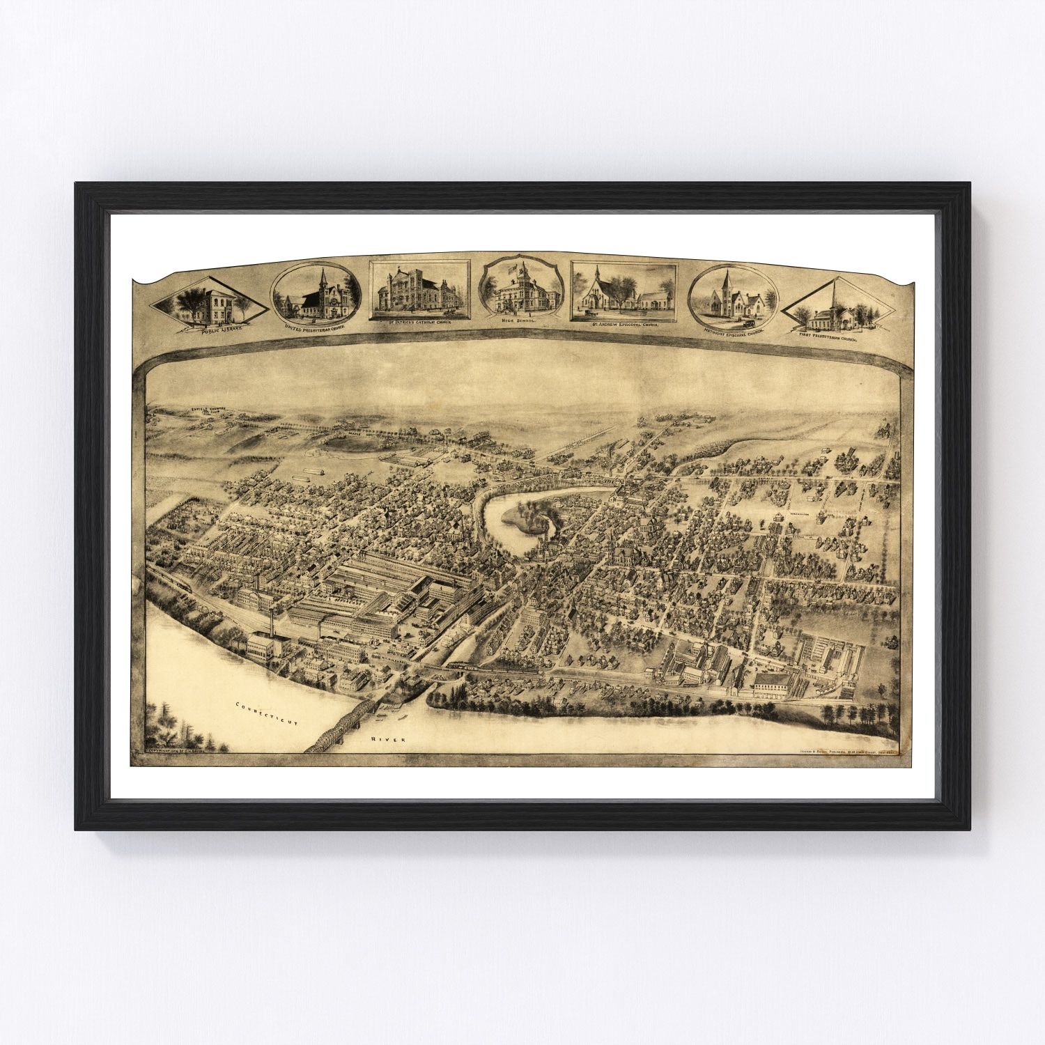 Vintage map of Thompsonville, Enfield, Connecticut, 1908