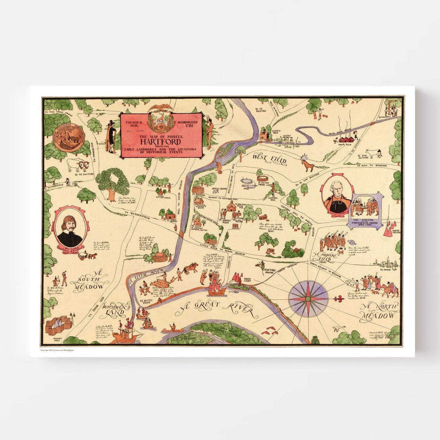 Vintage Map of Hartford, Connecticut, 1927