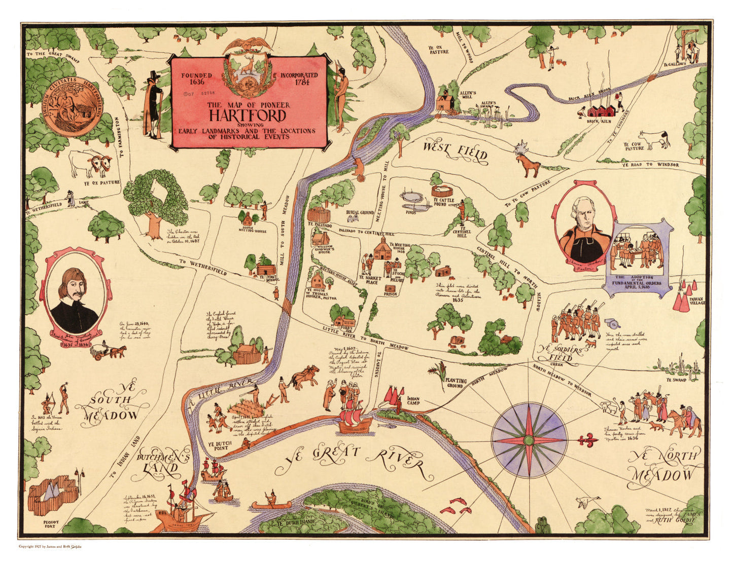 Vintage Map of Hartford, Connecticut, 1927