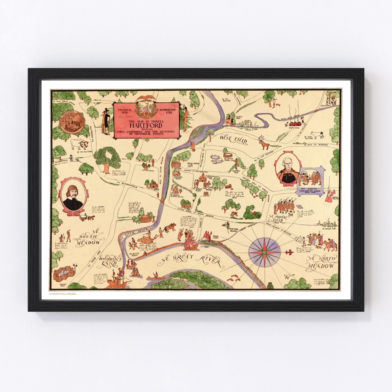Vintage map of Hartford, Connecticut, 1927