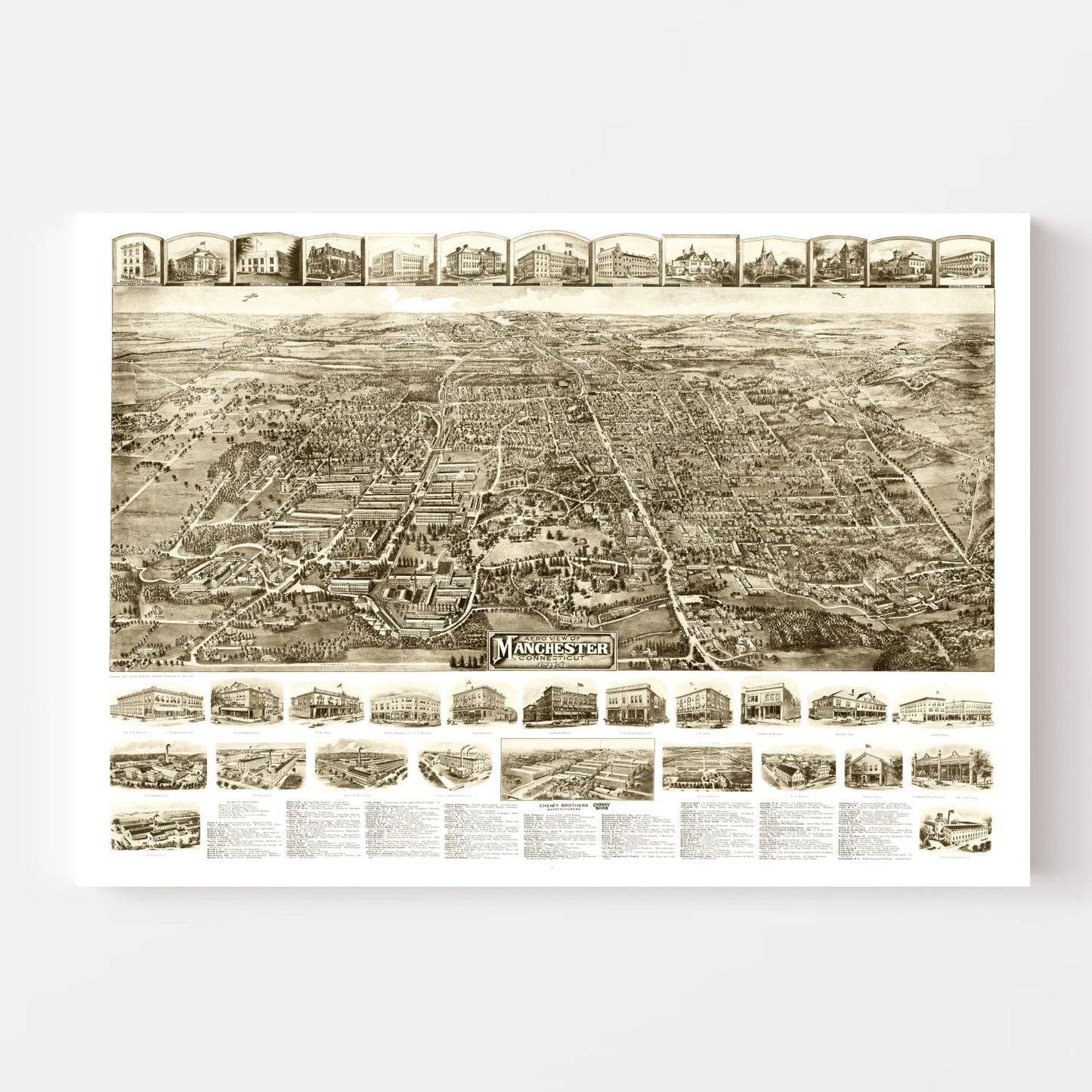 Vintage Map of Manchester, Connecticut, 1914